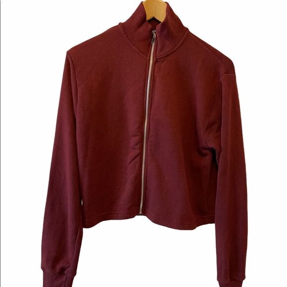 NASTY GAL Cropped Jersey Knit Zip Up Cardigan M - Picture 1 of 6